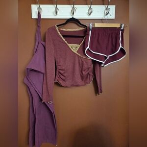 Boho Cotton Yoga Set – Wrap Top, Shorts & Belted Harem Pants | EU Boutique